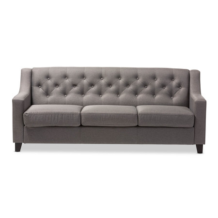 Baxton Studio Arcadia Grey Upholstered Button-Tufted Living Room 3-Seater Sofa 130-7094
